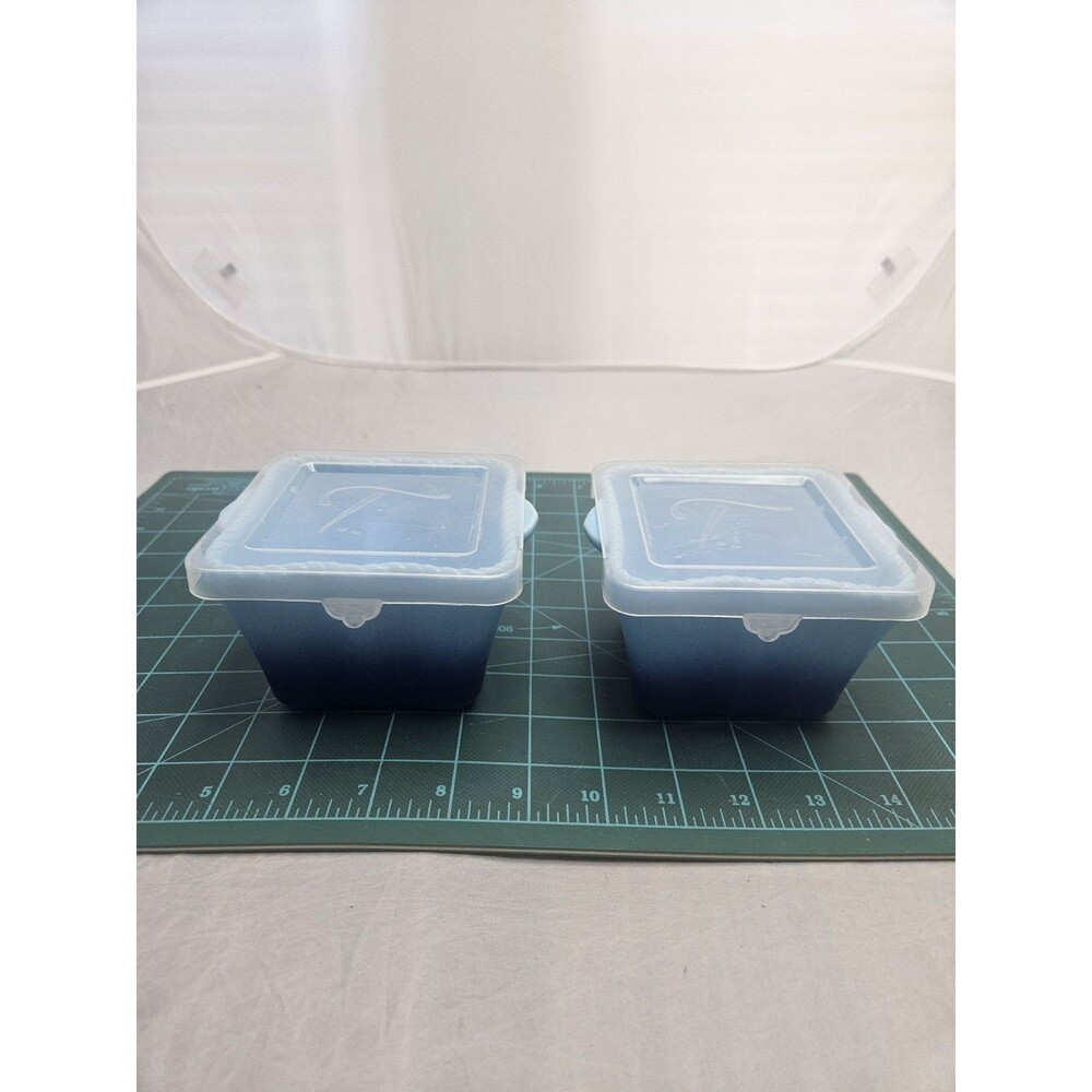 TARA AT HOME Ombre BLUE STONEWARE RAMEKINS 8 oz with lids